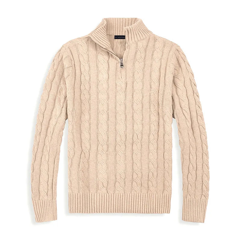 Quarter Zip Cable Knit Sweater for Men