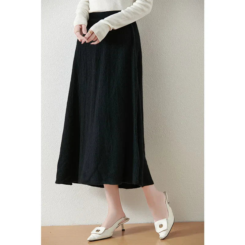 Merino Wool A-Line Midi Skirt – Soft, Warm & Elegant Knit Design