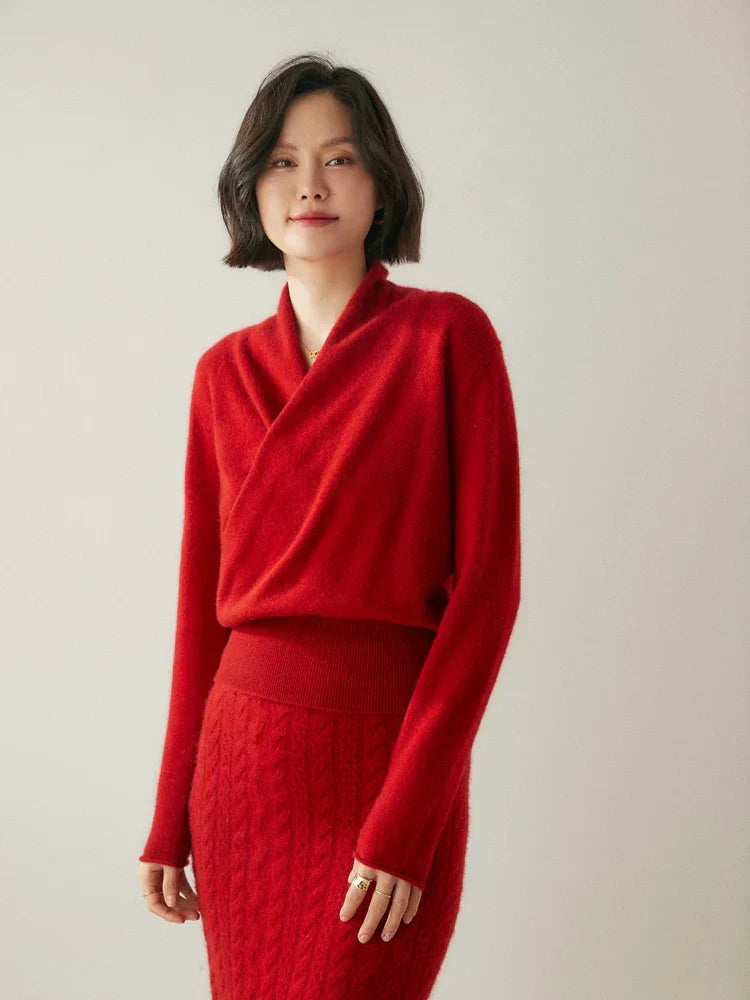 Women’s Cashmere Wrap Sweater – Soft Crossover Knit for Effortless Elegance