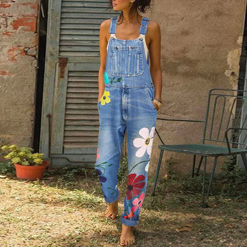 Sarah | Women’s Floral-Print Denim Jumpsuit