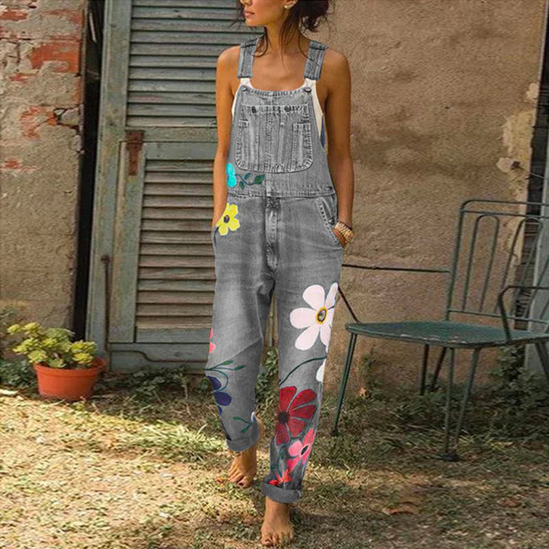 Sarah | Women’s Floral-Print Denim Jumpsuit
