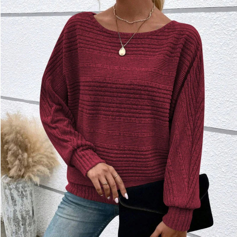 Striped Long Sleeve Top for Women – Round Neck Shirt for Everyday and Smart Casual Wear