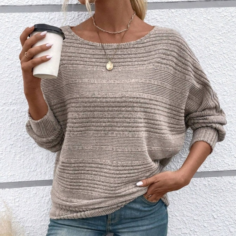 Striped Long Sleeve Top for Women – Round Neck Shirt for Everyday and Smart Casual Wear