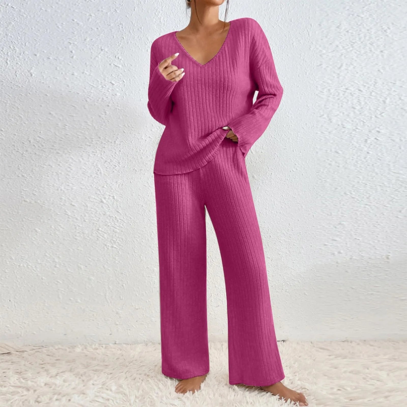 Ribbed V-Neck Sweater for Women