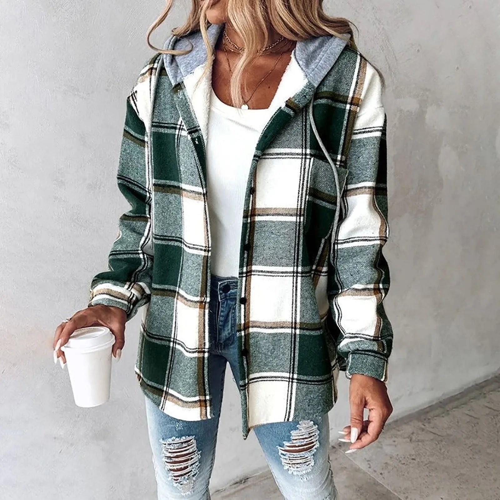 Cozy Plaid Hooded Shacket for Women – Soft, Warm & Perfect for Fall