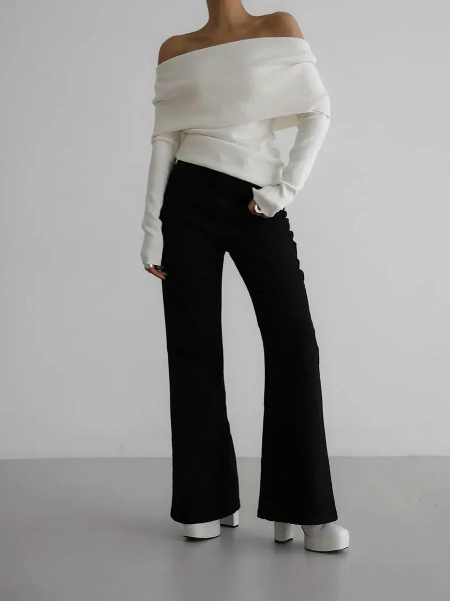Elegant Off-Shoulder Knit Sweater – Soft, Slim Fit & Effortlessly Chic