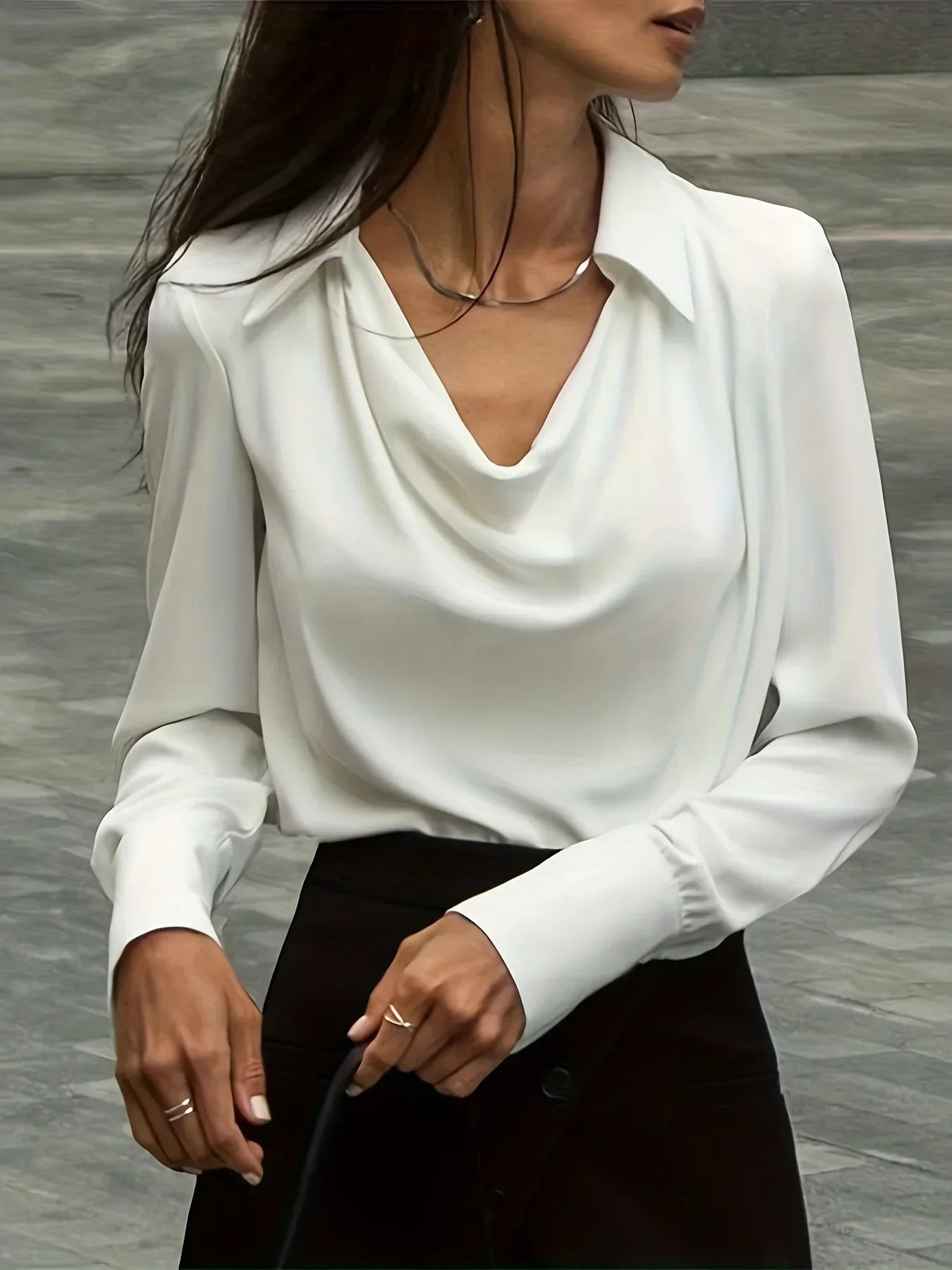 Satin Cowl Neck Blouse – Elegant Draped Long Sleeve Top