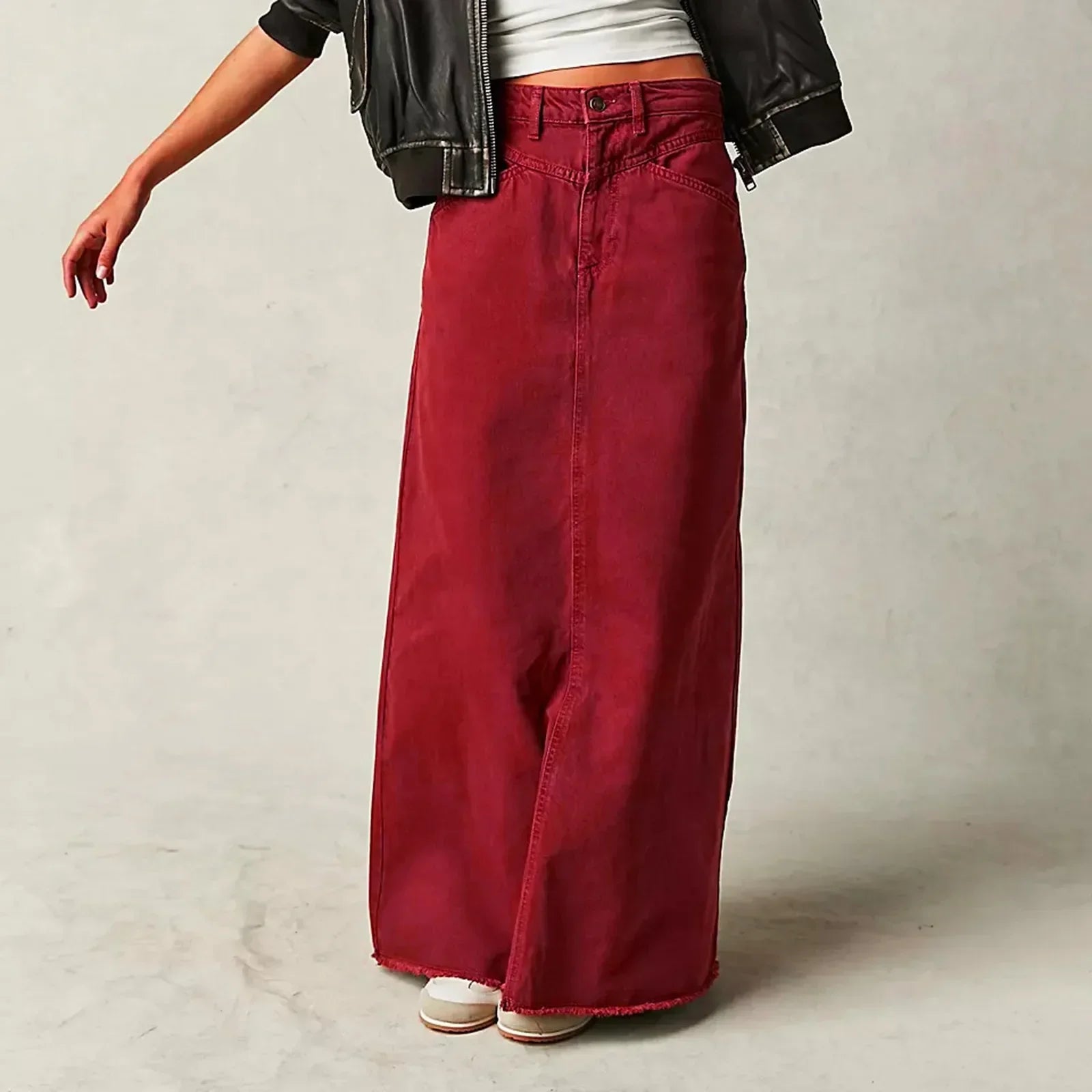 High Waist Denim Maxi Skirt – Vintage A-Line Jean Skirt for Effortless Style