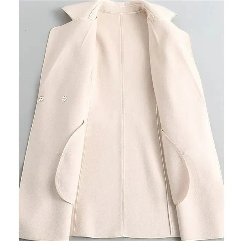 Women’s Wool Belted Coat – Elegant Tailored Wrap Overcoat for Autumn & Winter