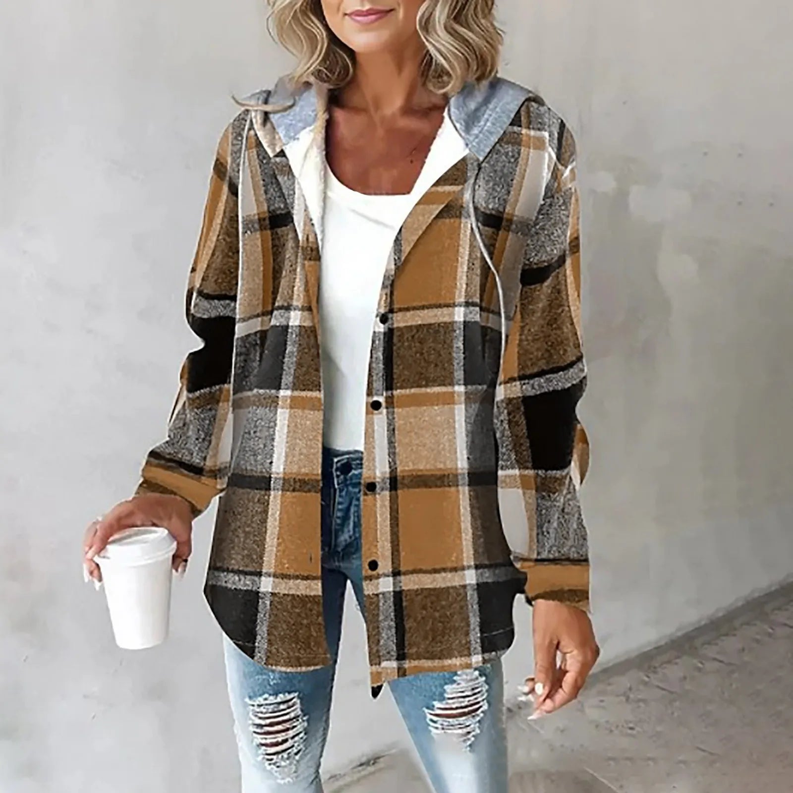 Cozy Plaid Hooded Shacket for Women – Soft, Warm & Perfect for Fall