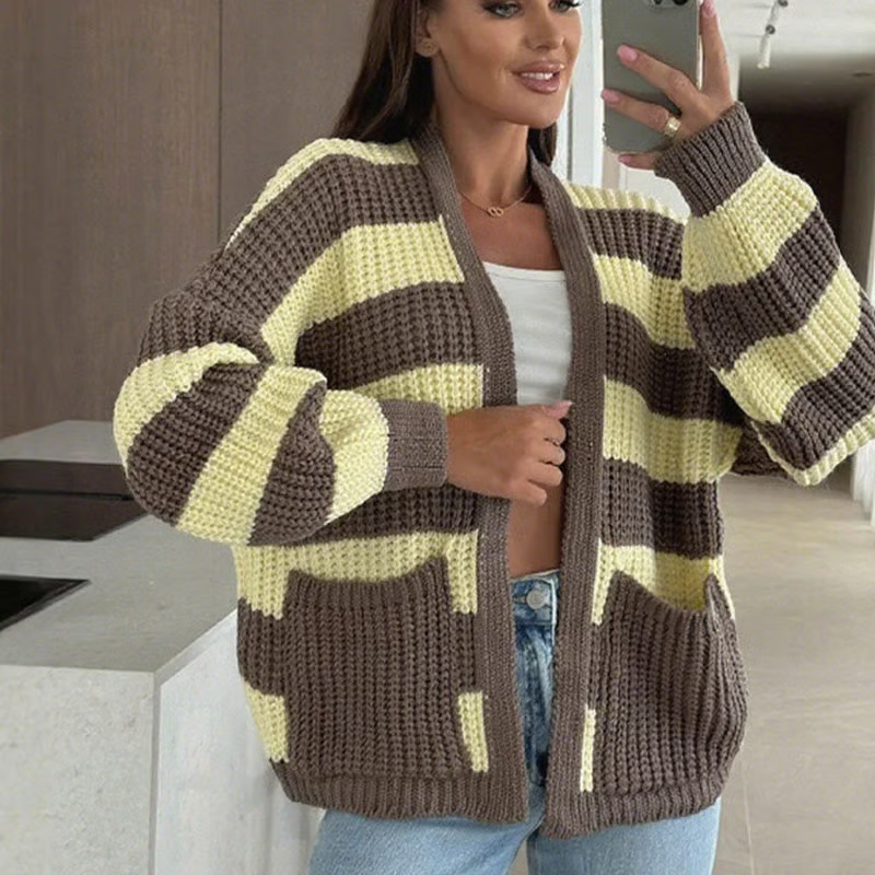 Striped Open-Front Sweater for Women – Lightweight Long Sleeve Layer for Everyday Wear