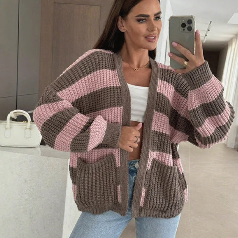 Striped Open-Front Sweater for Women – Lightweight Long Sleeve Layer for Everyday Wear