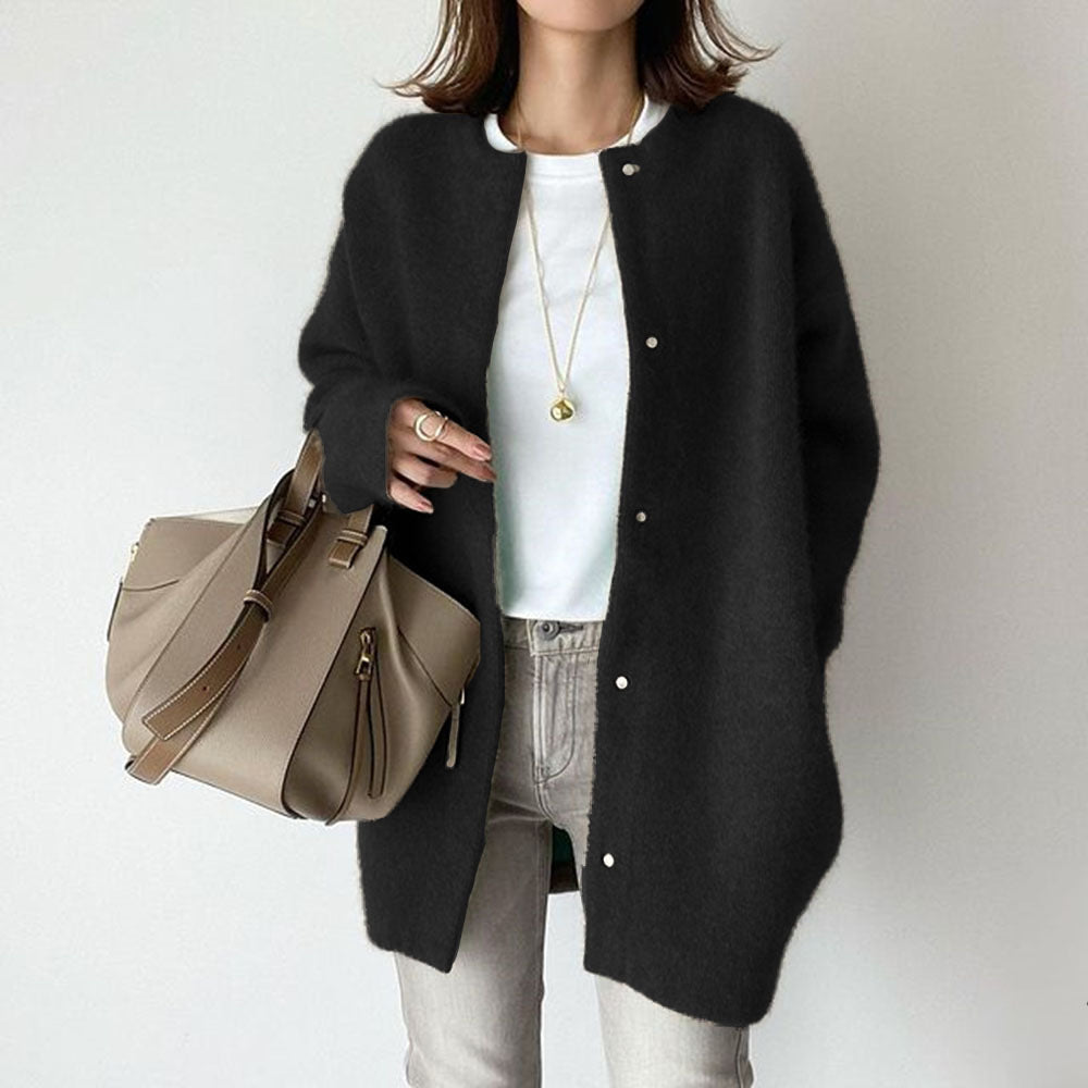 Women’s Longline Cardigan – Relaxed Acrylic Knit with Button Front & Pockets