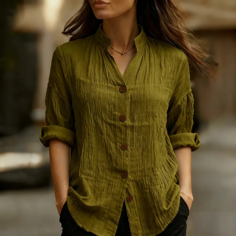 Women’s Button Front Blouse – Relaxed Fit Long Sleeve Work Shirt