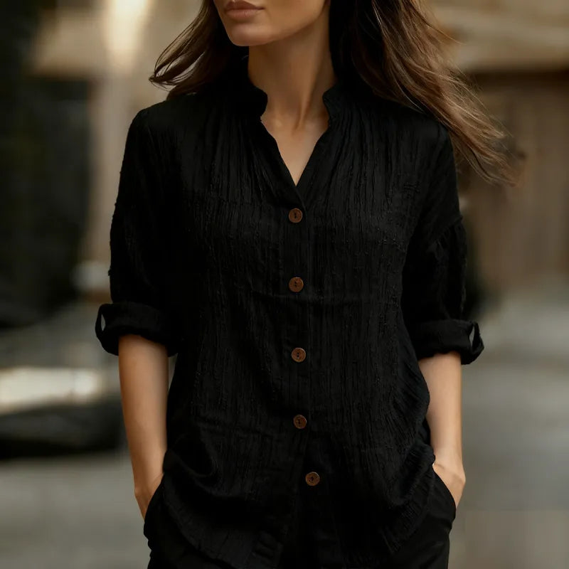 Women’s Button Front Blouse – Relaxed Fit Long Sleeve Work Shirt