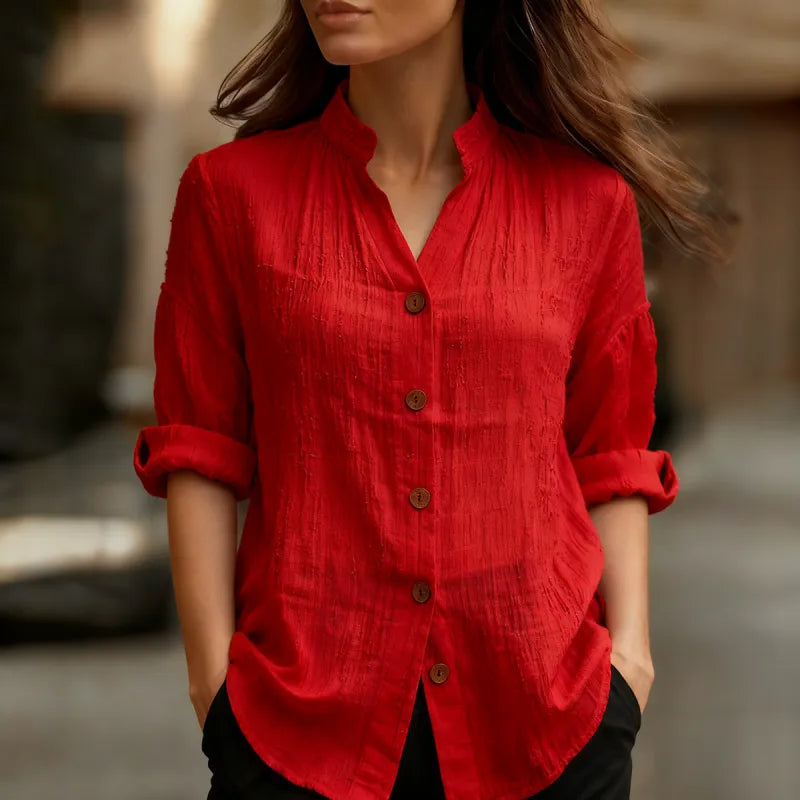 Women’s Button Front Blouse – Relaxed Fit Long Sleeve Work Shirt