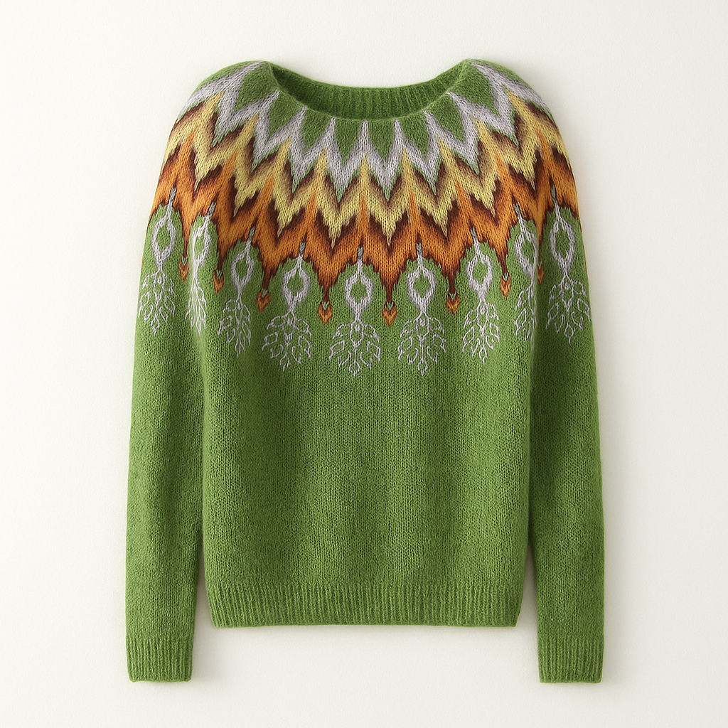 Stylish women's sweater with a retro pattern for fall