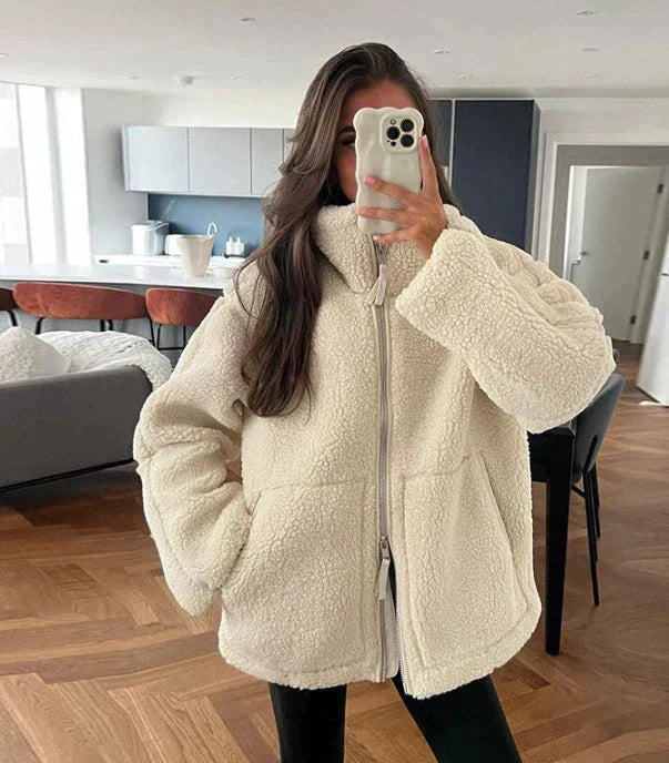 Women’s Oversized Teddy Fleece Zip Jacket – Ultra Soft & Cozy Winter Layer