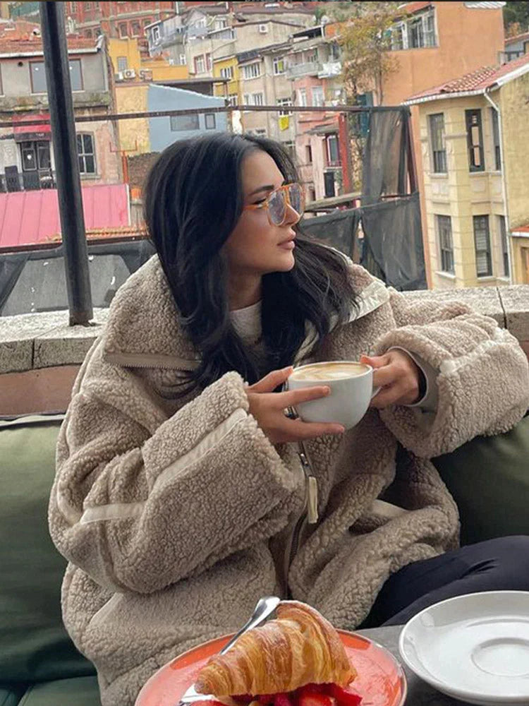 Women’s Oversized Teddy Fleece Zip Jacket – Ultra Soft & Cozy Winter Layer