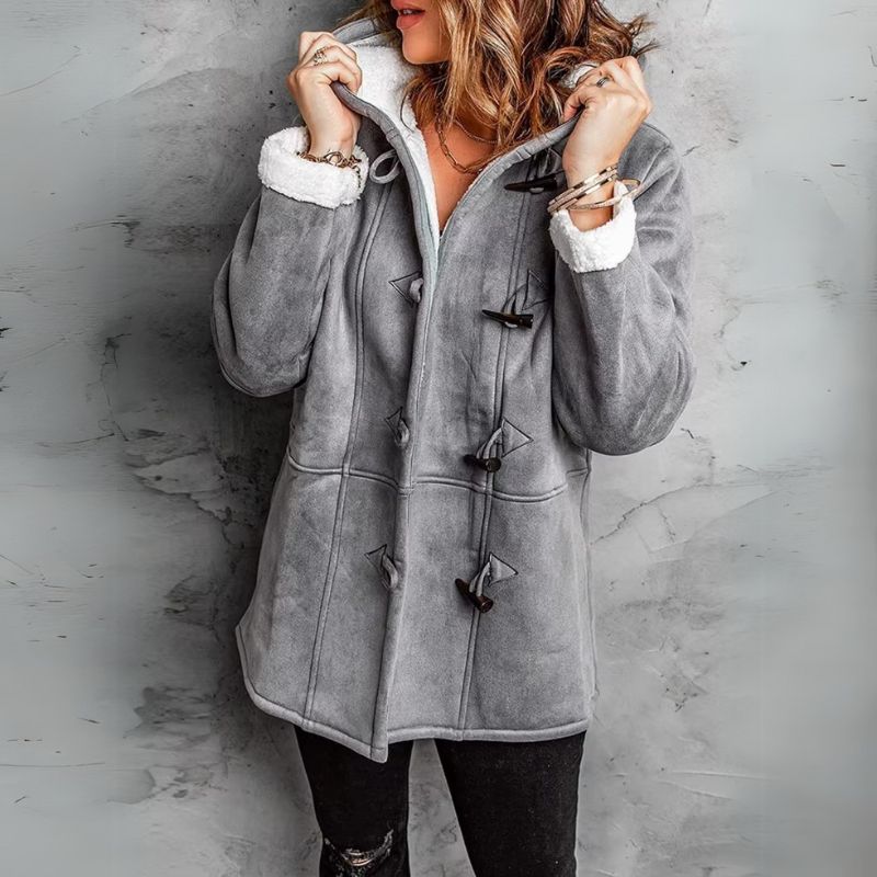 Women’s Hooded Toggle Fleece Coat – Warm Plush Lined Winter Jacket