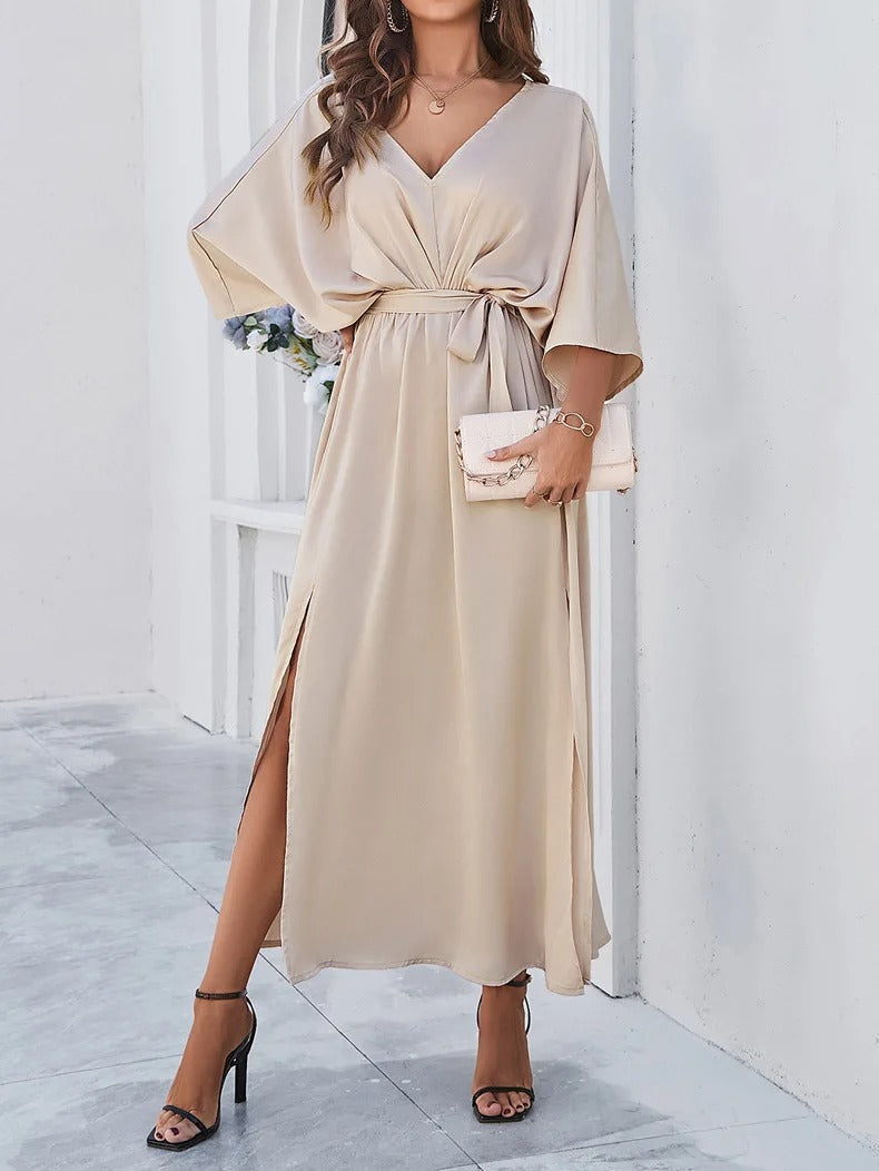 Taupe Belted Wrap Dress