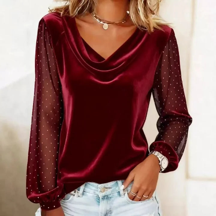 Women’s Velvet Sequin Top – Turtleneck Sparkle Long Sleeve Party Top