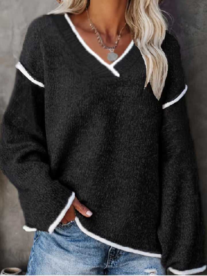 Women’s V-Neck Knit Sweater – Relaxed Fit Everyday Jumper