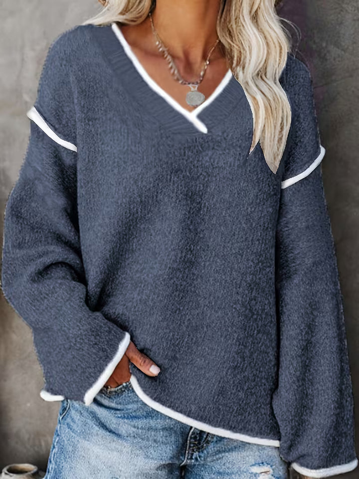 Women’s V-Neck Knit Sweater – Relaxed Fit Everyday Jumper
