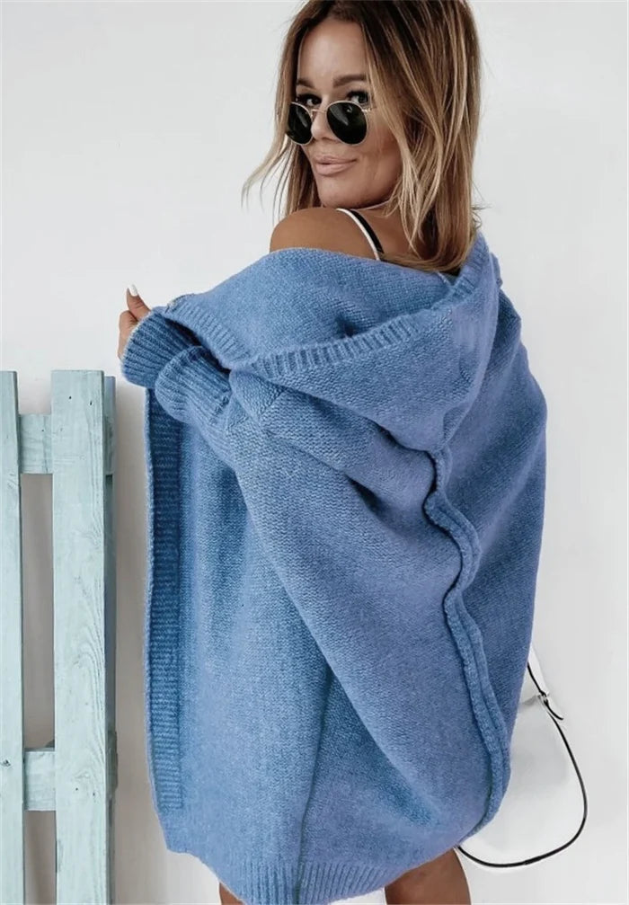 Women’s Hooded Knit Cardigan – Soft Open Front Cosy Everyday Layer