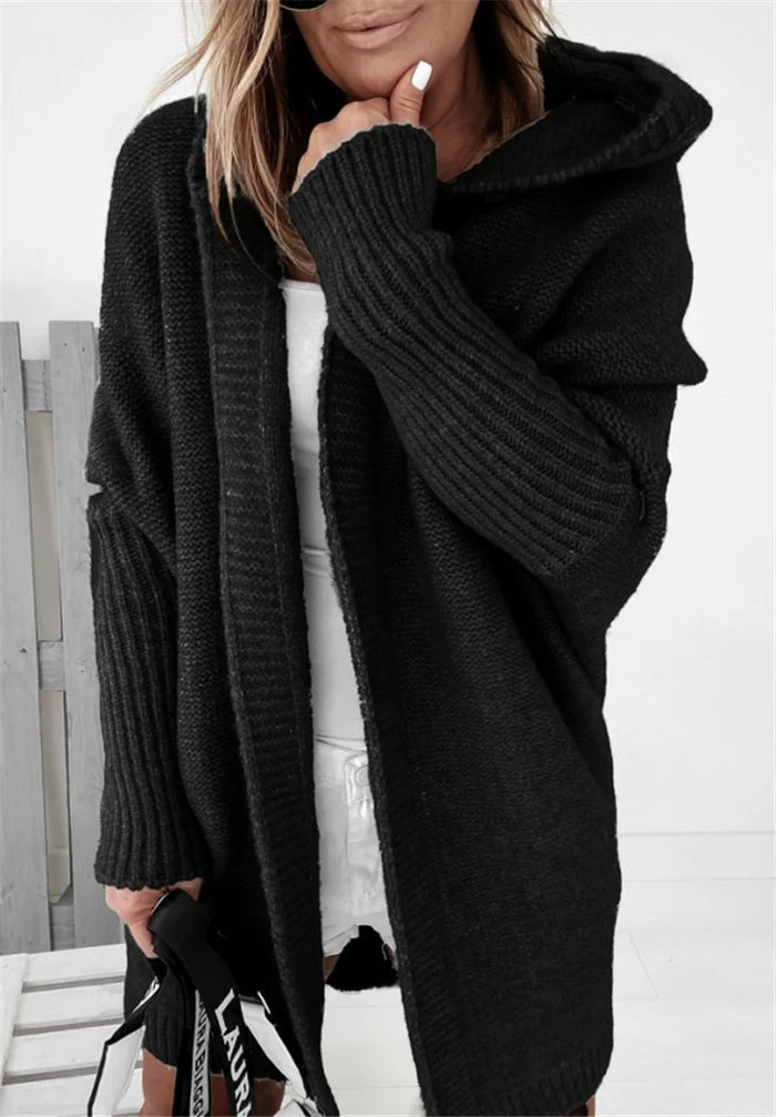 Women’s Hooded Knit Cardigan – Soft Open Front Cosy Everyday Layer