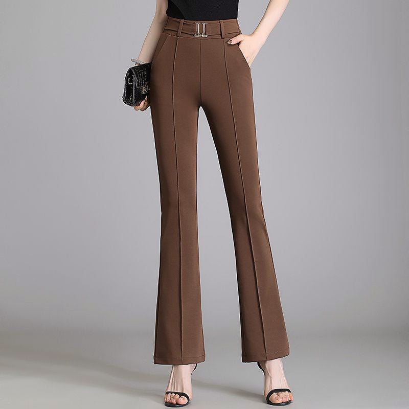 High-Waisted Flared Trousers for Women – Lightweight Stretch Fit with Belt Detail for Smart & Casual Wear
