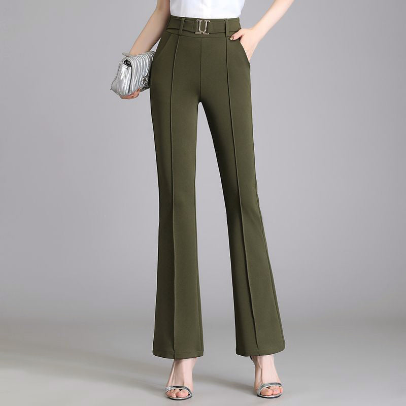 High-Waisted Flared Trousers for Women – Lightweight Stretch Fit with Belt Detail for Smart & Casual Wear