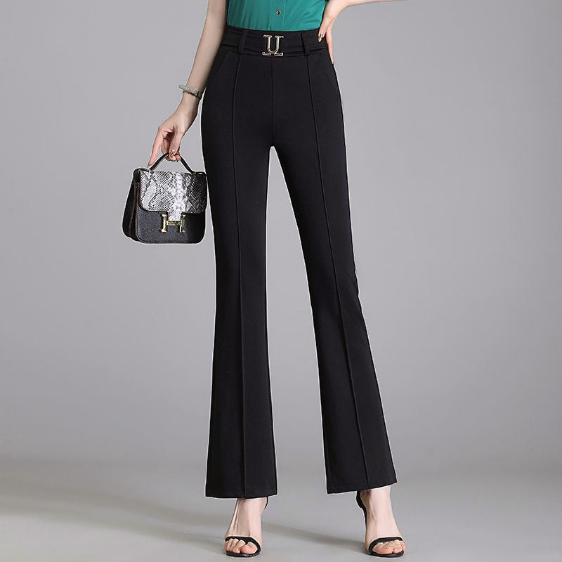 High-Waisted Flared Trousers for Women – Lightweight Stretch Fit with Belt Detail for Smart & Casual Wear
