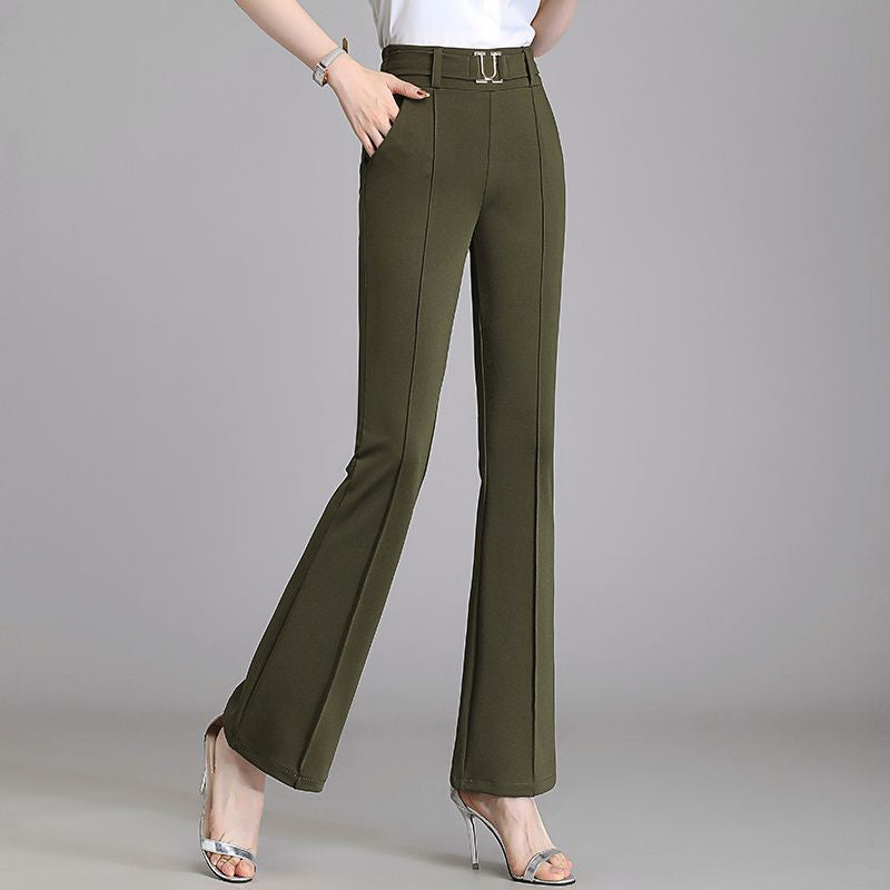 High-Waisted Flared Trousers for Women – Lightweight Stretch Fit with Belt Detail for Smart & Casual Wear