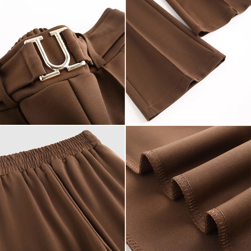 High-Waisted Flared Trousers for Women – Lightweight Stretch Fit with Belt Detail for Smart & Casual Wear