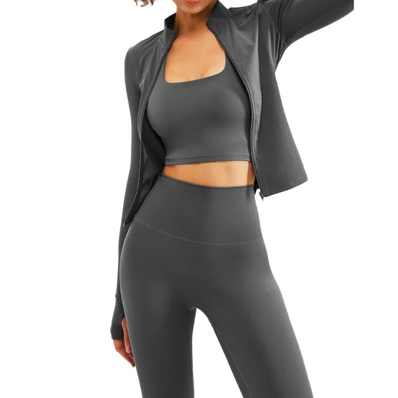 Women’s High-Waist Yoga Set – 3-Piece Activewear Outfit with Compression Fit