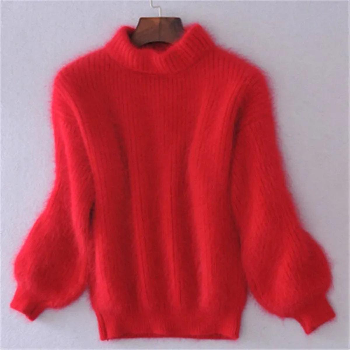 Turtleneck Ribbed Knit Sweater for Women