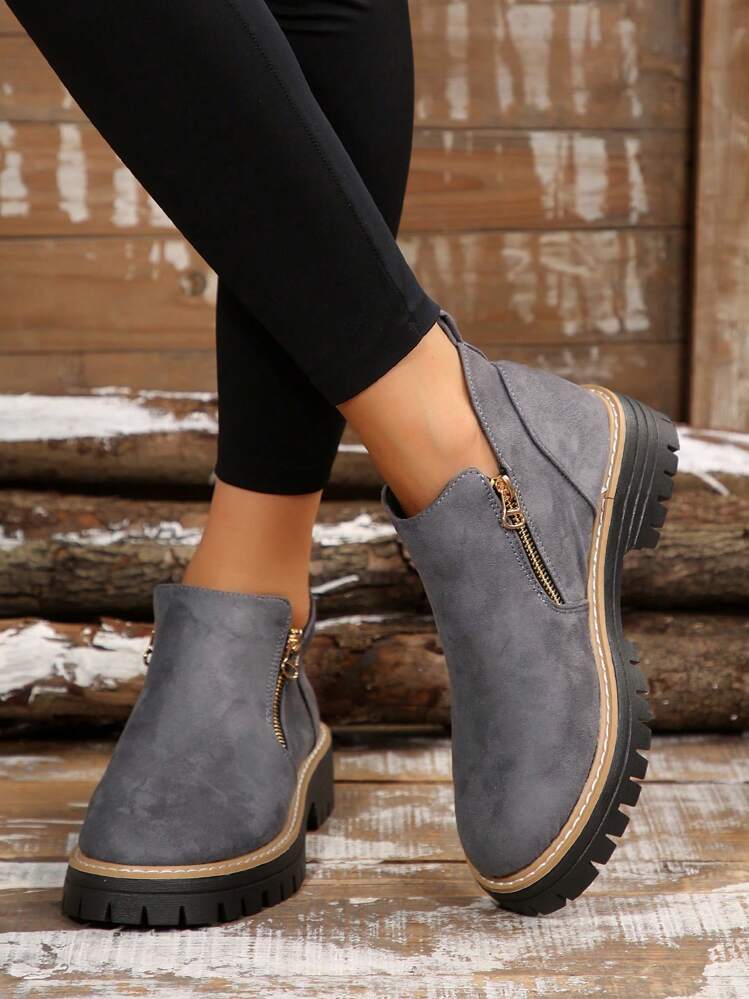 Ankle Boots for Women – Comfortable Square Heel Boots with Side Zip for Everyday Wear
