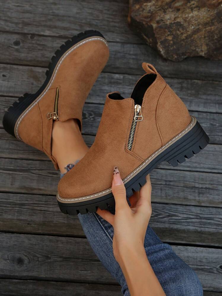 Ankle Boots for Women – Comfortable Square Heel Boots with Side Zip for Everyday Wear