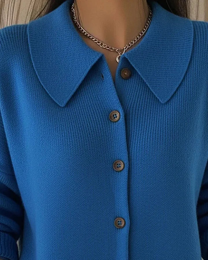 Women’s Collared Knit Sweater – Polyester Button Detail Jumper