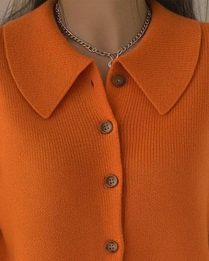 Women’s Collared Knit Sweater – Polyester Button Detail Jumper