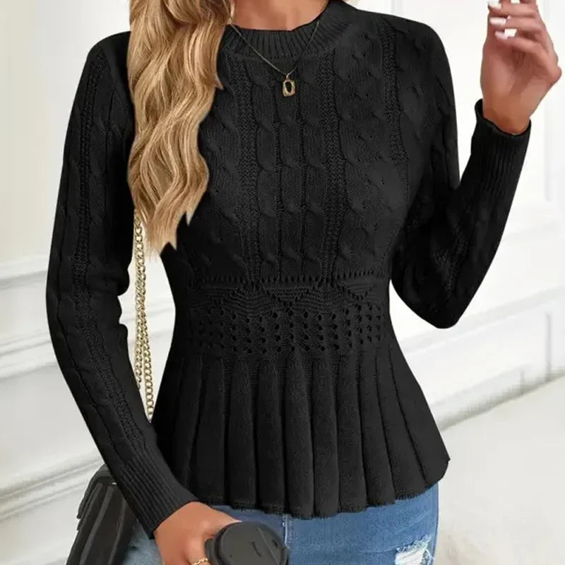 Women’s Ruffle Neck Sweater – Soft Polyester Knit Jumper with Thick Collar