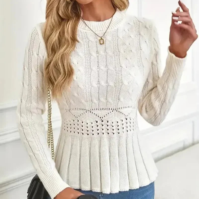 Women’s Ruffle Neck Sweater – Soft Polyester Knit Jumper with Thick Collar