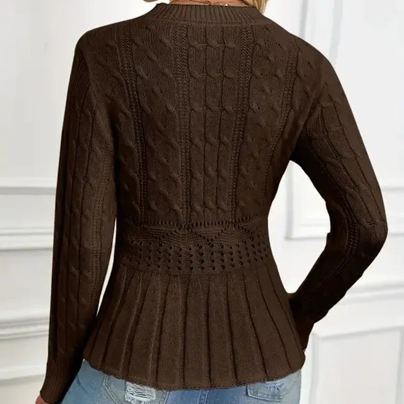 Women’s Ruffle Neck Sweater – Soft Polyester Knit Jumper with Thick Collar