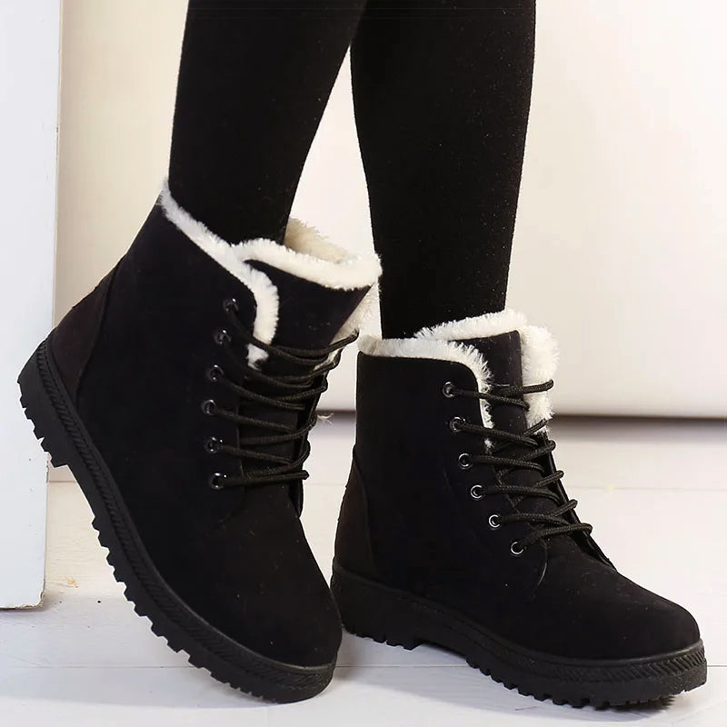 Ankle Winter Boots for Women – Faux Fur Lined Lace-Up Boots with Grip Sole for Warm, Everyday Cold Weather Wear