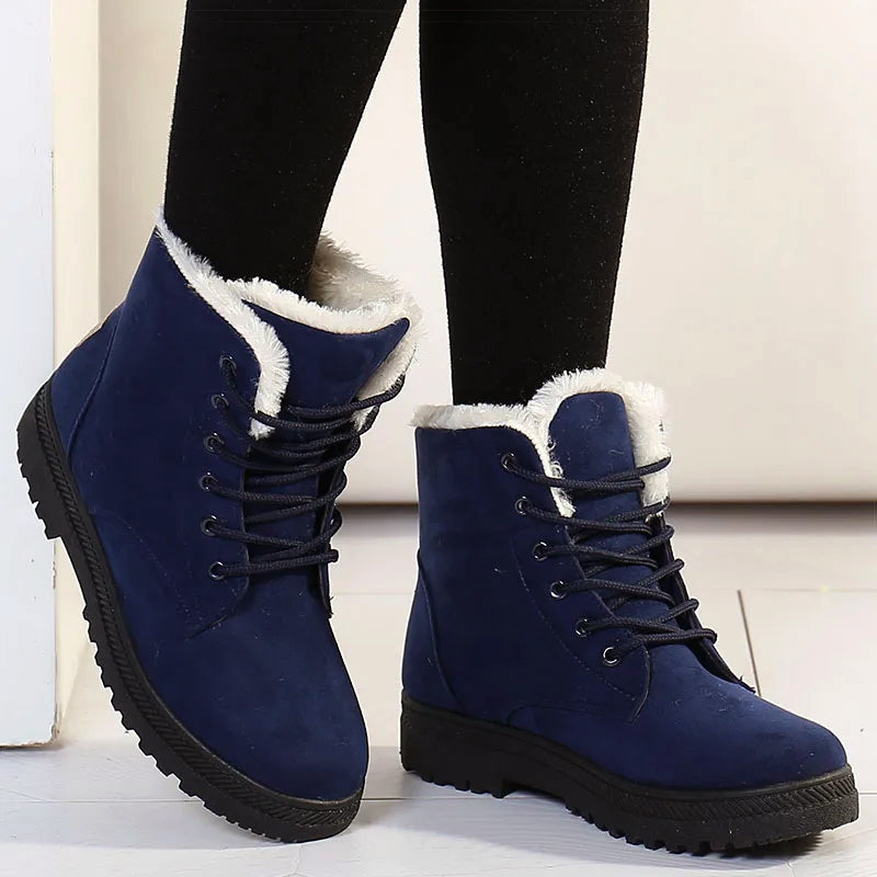 Ankle Winter Boots for Women – Faux Fur Lined Lace-Up Boots with Grip Sole for Warm, Everyday Cold Weather Wear