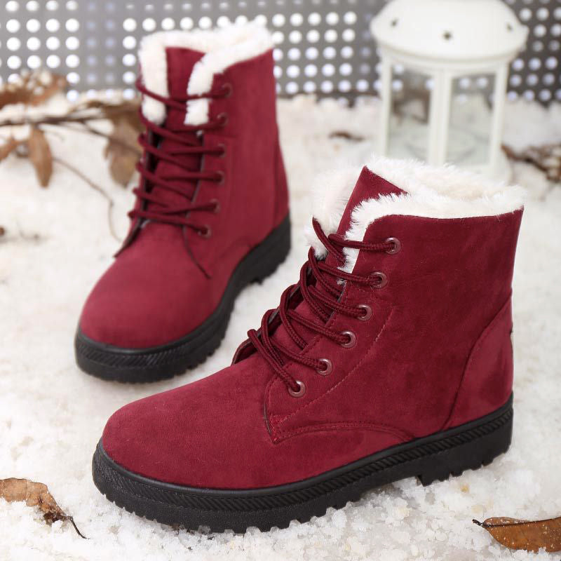 Ankle Winter Boots for Women – Faux Fur Lined Lace-Up Boots with Grip Sole for Warm, Everyday Cold Weather Wear