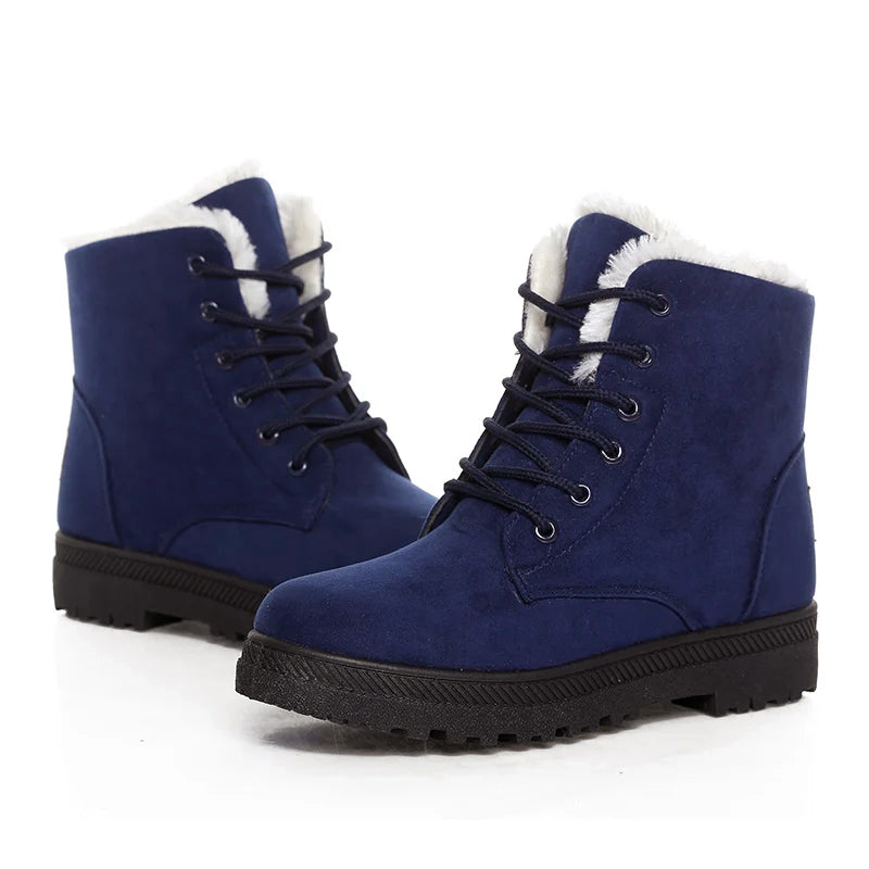 Ankle Winter Boots for Women – Faux Fur Lined Lace-Up Boots with Grip Sole for Warm, Everyday Cold Weather Wear