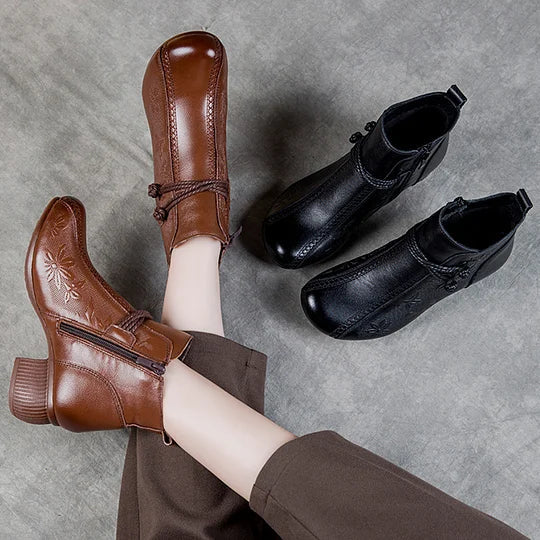 Leather Ankle Boots for Women – Comfortable Zip Boots for Everyday Spring Wear
