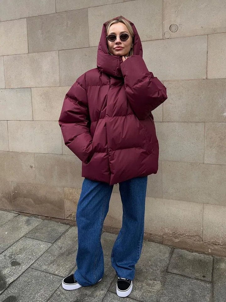 Women’s Oversized Quilted Puffer Jacket – High Collar Winter Coat for Maximum Warmth
